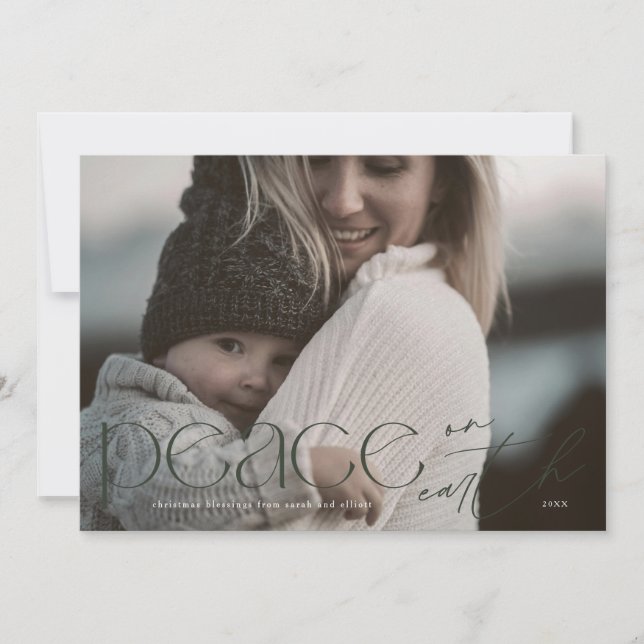 Modern Peace on Earth Large Photo Religious Holiday Card (Front)