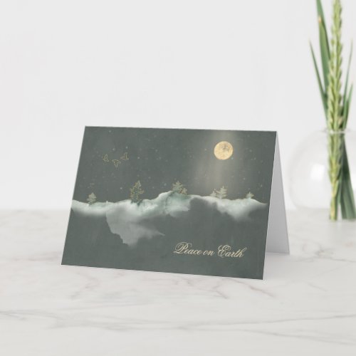 Modern Peace on Earth Moon and Snow Folded Holiday Card