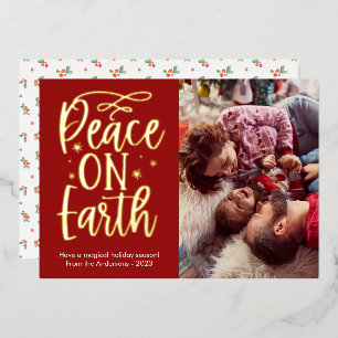 Modern Peace on Earth Photo Foil Holiday Card