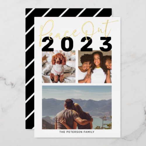 Modern peace out 2022 New Year 3 photos Foil Holiday Card