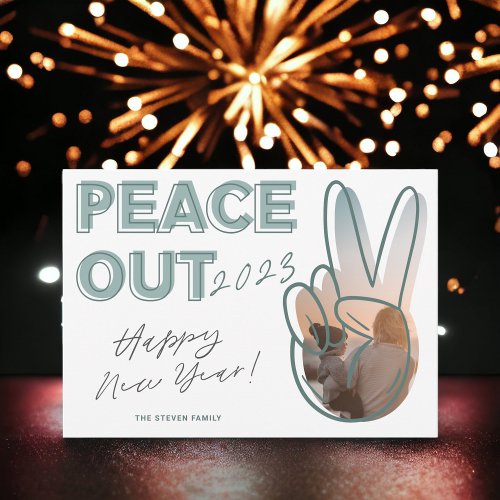 Modern peace out 2023 Happy New Year photo green Holiday Card