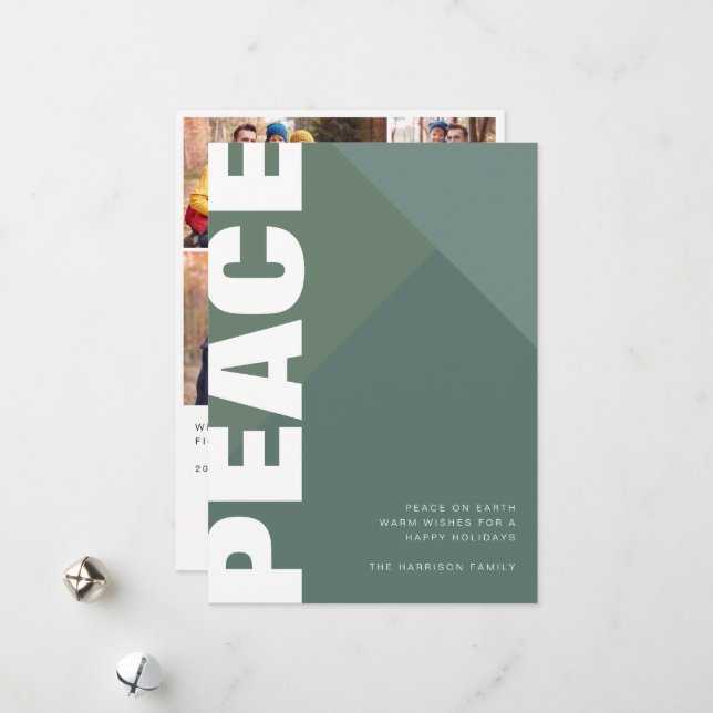 Modern Peace Photo Collage Holiday Card (Front/Back In Situ)