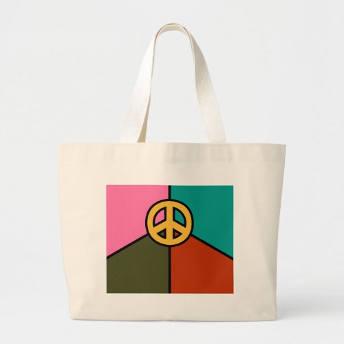 Modern Peace Sign Design Solid Colors Large Tote Bag