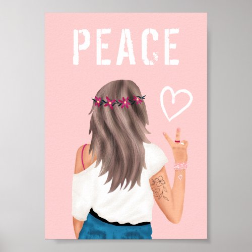 Modern peace trendy girly fashion illustration poster