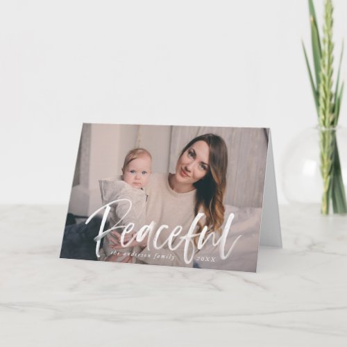 Modern Peaceful Script Red Photo Holiday Card