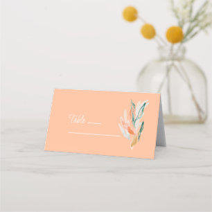 Modern Peach Abstract Floral Wedding Place Card