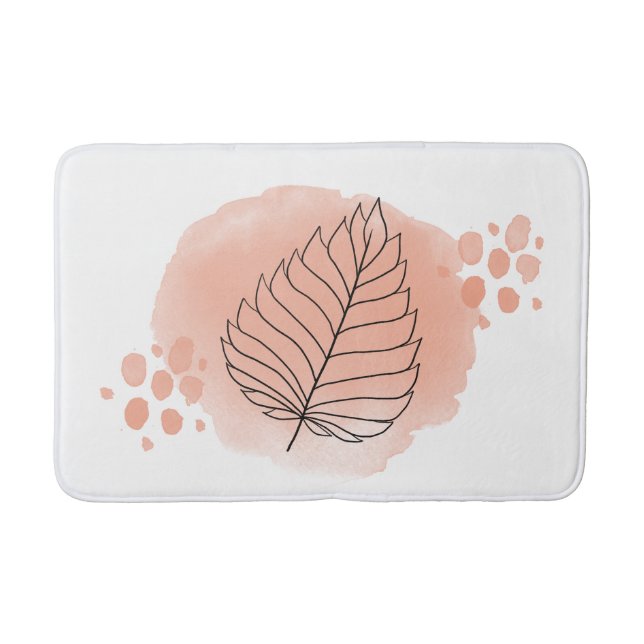 Modern Peach Abstract Watercolor Leaf Bath Mat (Front)
