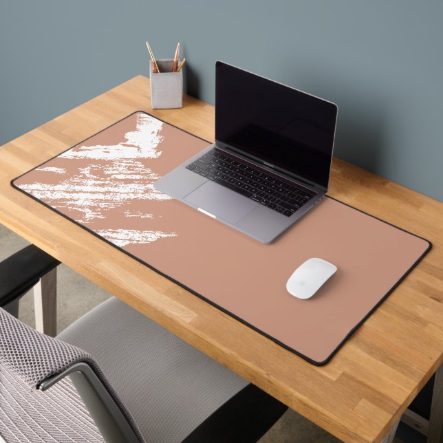 Modern Peach and Black Abstract Ink Brush Desk Mat (Office 2)