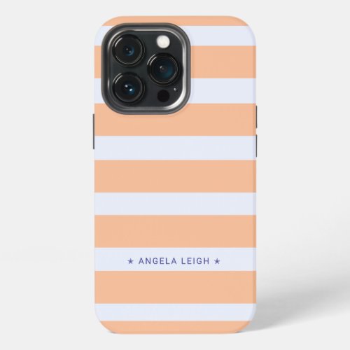 Modern Peach and Blue_White Cabana Stripes iPhone 13 Pro Case