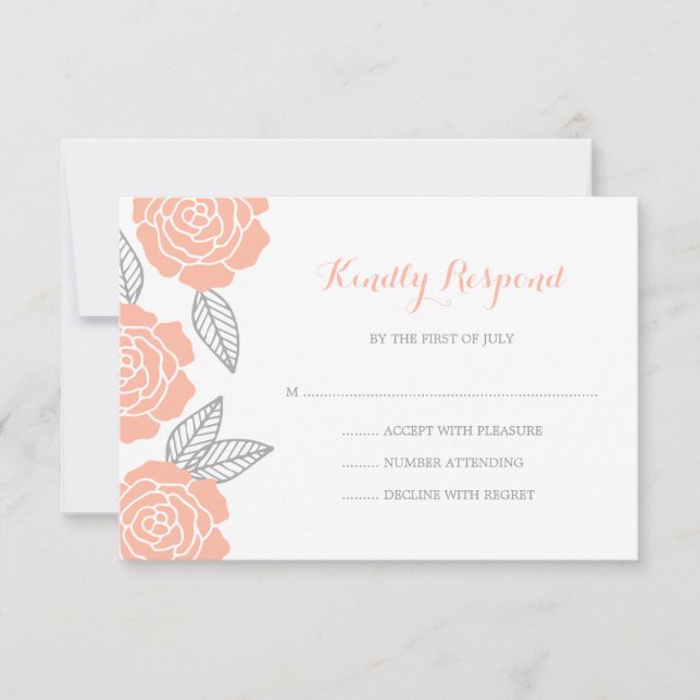 Modern Peach and Gray Rose Wedding RSVP Card (Front)