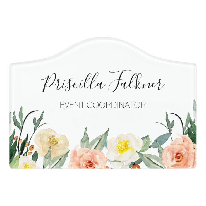 Modern Peach And White Watercolor Flowers Name Door Sign Zazzle Com