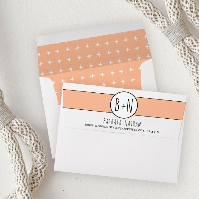 Modern peach band with initials wedding envelope (Creator Uploaded)