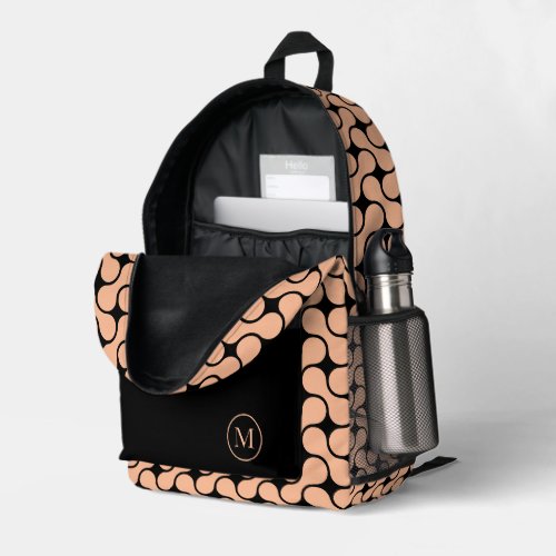 Modern Peach Black Monogram Geometric Printed Backpack