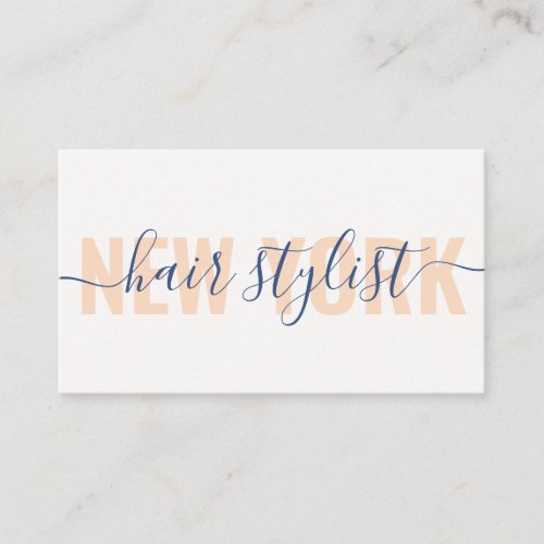 Modern peach blue hair stylist script signature business card