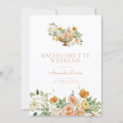 Modern Peach Blush Floral Bachelorette Weekend Invitation