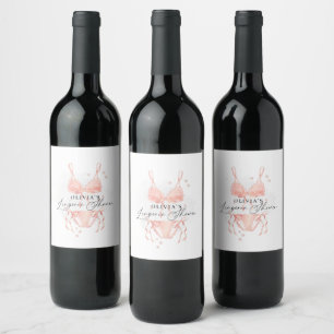 Modern Peach Blush Lingerie Bridal Shower Wine Label