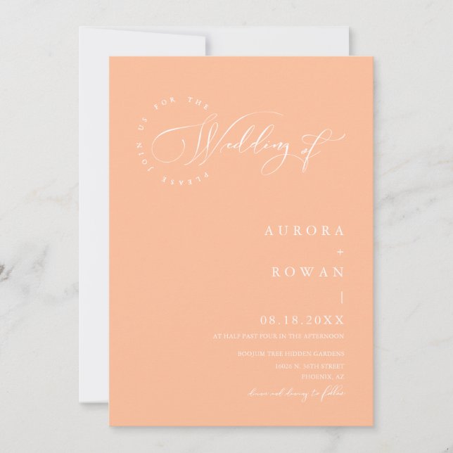 Modern Peach Boho Arch QR Code Wedding Photo Invitation (Front)