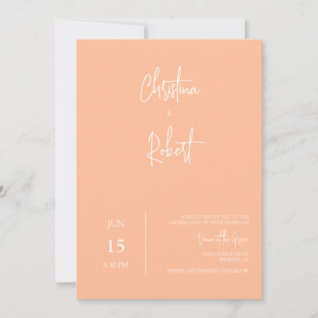 Modern Peach Boho Wedding Photo QR Code RSVP  Invitation (Front)