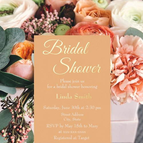 Modern Peach Bridal Shower Foil Invitation