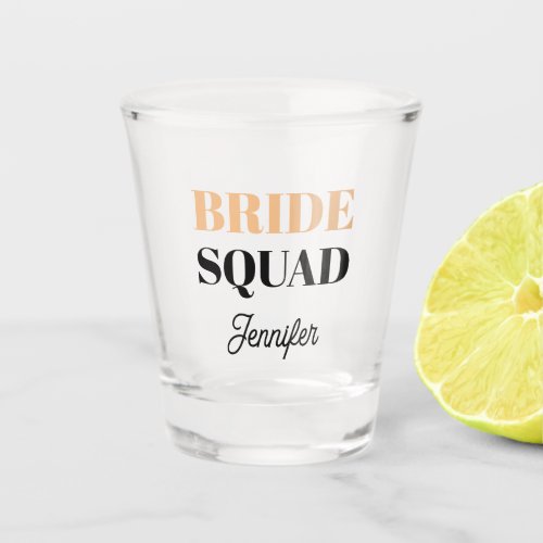 Modern Peach Bride Squad Name Shot Glass
