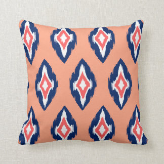 Modern peach coral navy Ikat Tribal Pattern 1b Throw Pillow