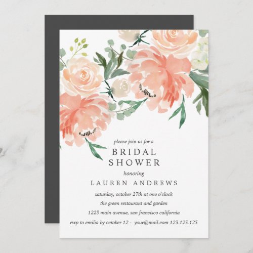 Modern Peach Coral Pink Bouquet Bridal Shower  Inv Invitation