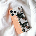 Modern peach couple names 3 photos collage grid iPhone 15 pro max case<br><div class="desc">Modern peach heart couples names 4 photos collage grid,  perfect gift for a couple or best friends.</div>