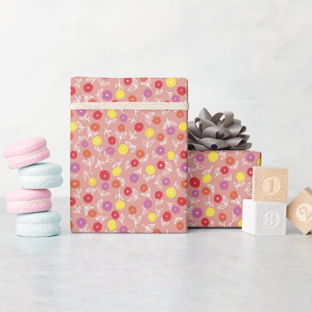 Modern peach floral baby shower birthday pattern wrapping paper (Baby Shower)