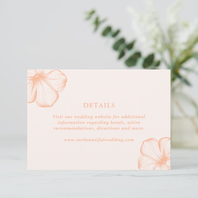 Modern Peach Floral Elegant Wedding Enclosure Card (Standing Front)