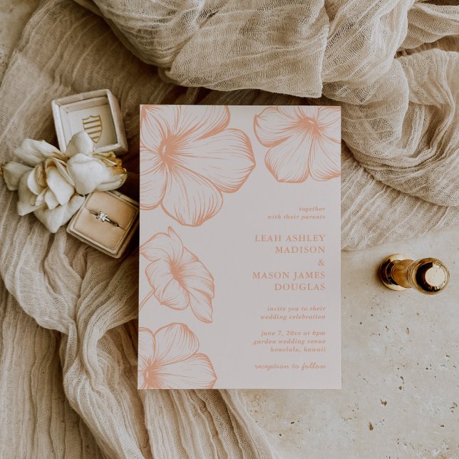 Modern Peach Floral Elegant Wedding Invitation (Creator Uploaded)