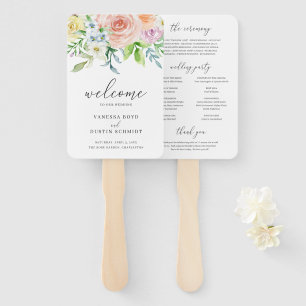 Modern Peach Floral Elegant Wedding Program Hand Fan