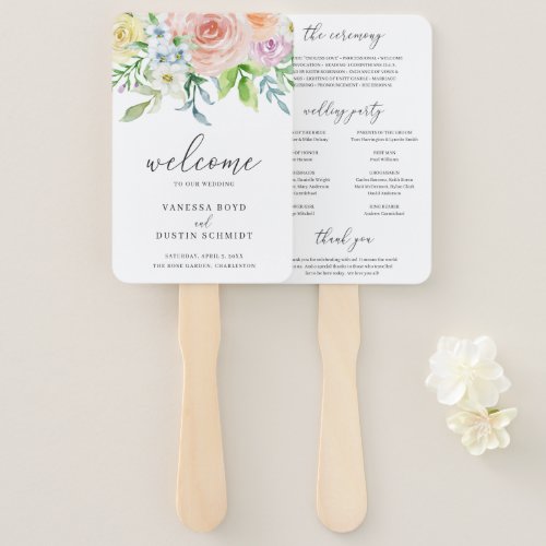 Modern Peach Floral Elegant Wedding Program Hand Fan