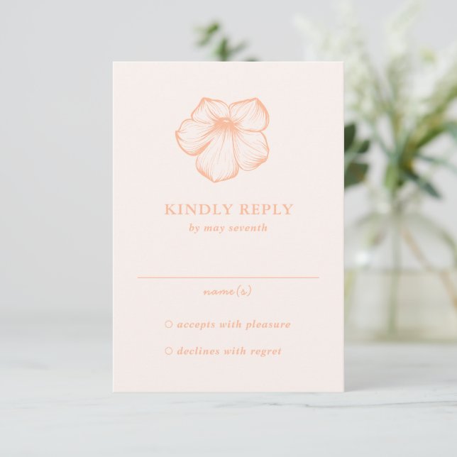 Modern Peach Floral Elegant Wedding RSVP Card (Standing Front)