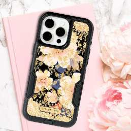 Modern Peach Floral Glitter Chic Personalized Name iPhone 15 Pro Max Case