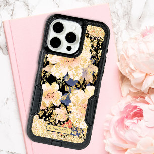 Modern Peach Floral Glitter Chic Personalized Name OtterBox Samsung Galaxy S6 Case