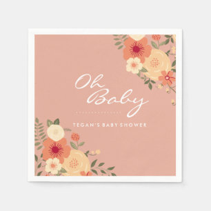 Modern Peach Floral Oh Baby Shower Napkins