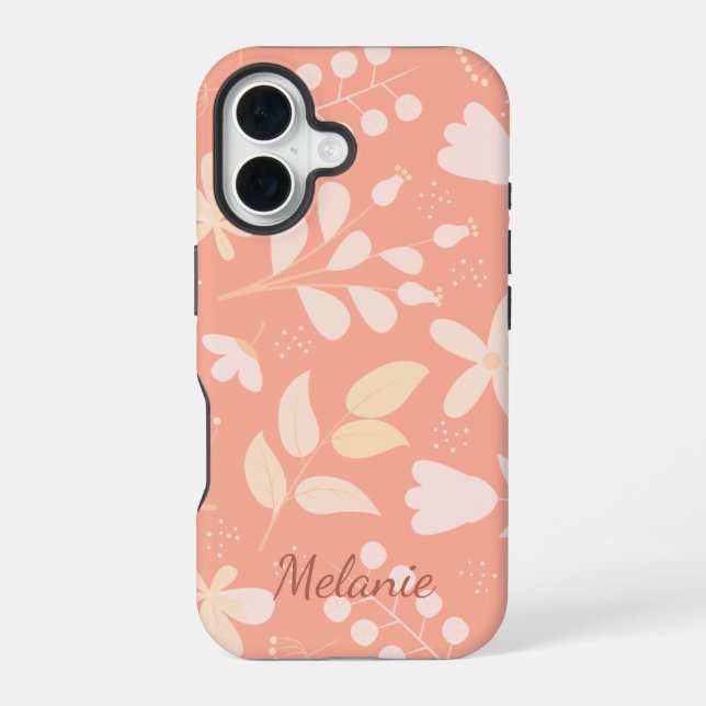 Modern Peach Floral Pattern Personalised Iphone Case (Back)