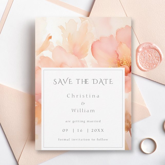 Modern Peach Flower Wedding Save the Date Invitation (Creator Uploaded)