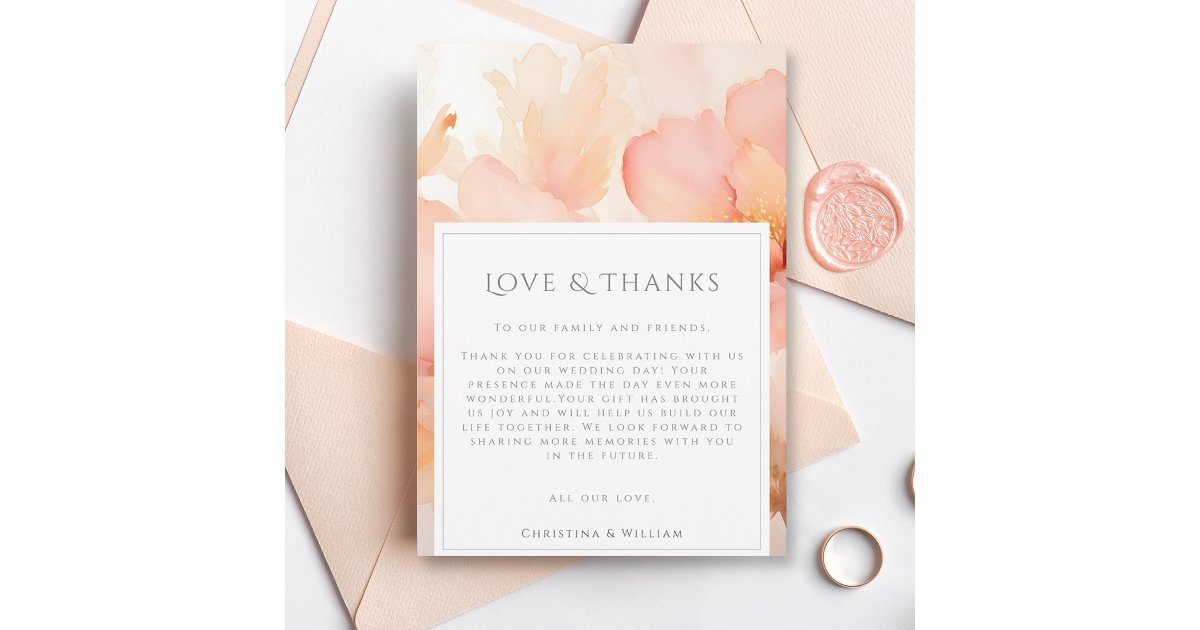 Modern Peach Flower Wedding Thank You Card | Zazzle