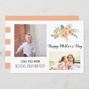 Modern Peach flowers Mother's Day floral photo Card