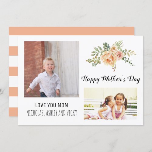 Modern Peach flowers Mothers Day floral photo Card