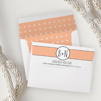Modern Peach Fuzz Band With Initials Wedding Envelope by weddings_ at Zazzle