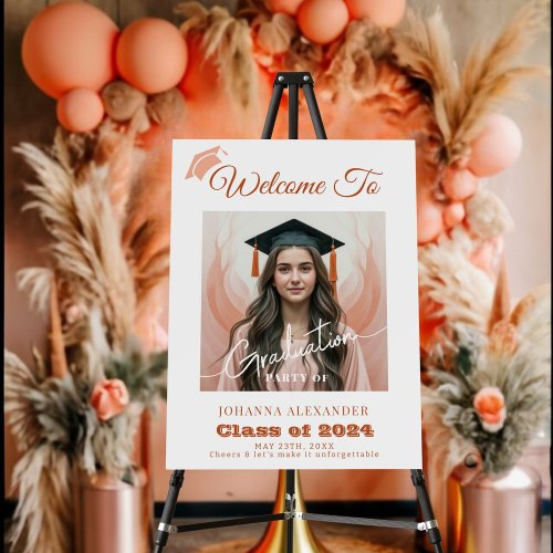 Modern Peach Fuzz Graduation Photo Welcome Sign