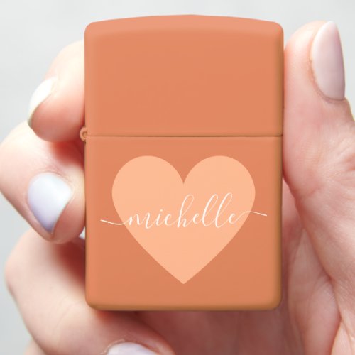 Modern Peach Fuzz Heart Calligraphy girly name Zippo Lighter