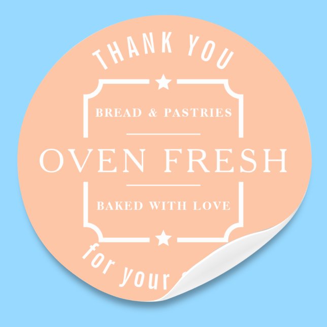 Modern Peach Fuzz Thank You Bakery   Classic Round Sticker (Creator Uploaded)