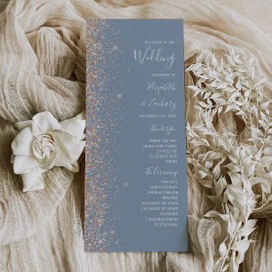 Modern Peach Glitter Dusty Blue Wedding Program