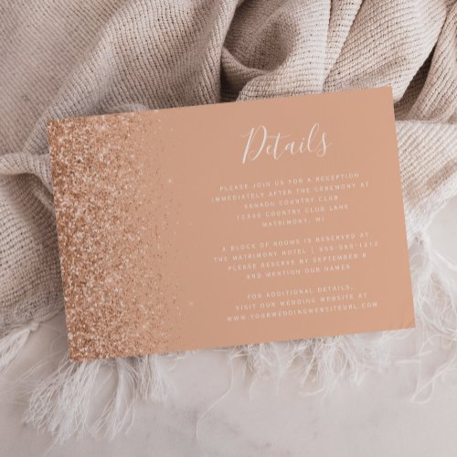 Modern Peach Glitter Edge Wedding Enclosure Card