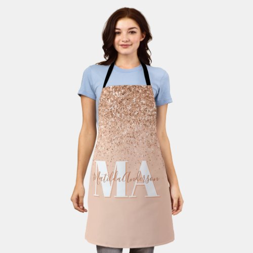 Modern peach glitter monogram personalized apron