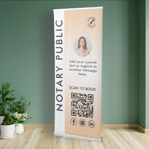 Modern Peach Gradient Notary Public Photo Logo QR Retractable Banner