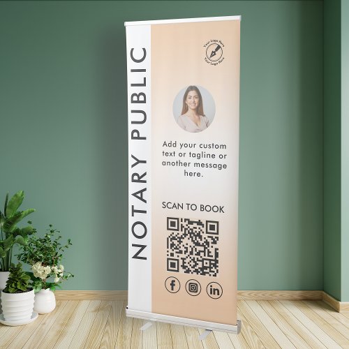 Modern Peach Gradient Notary Public Photo Logo QR  Retractable Banner